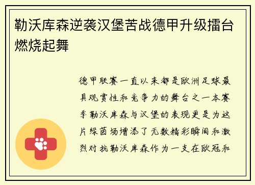 勒沃库森逆袭汉堡苦战德甲升级擂台燃烧起舞